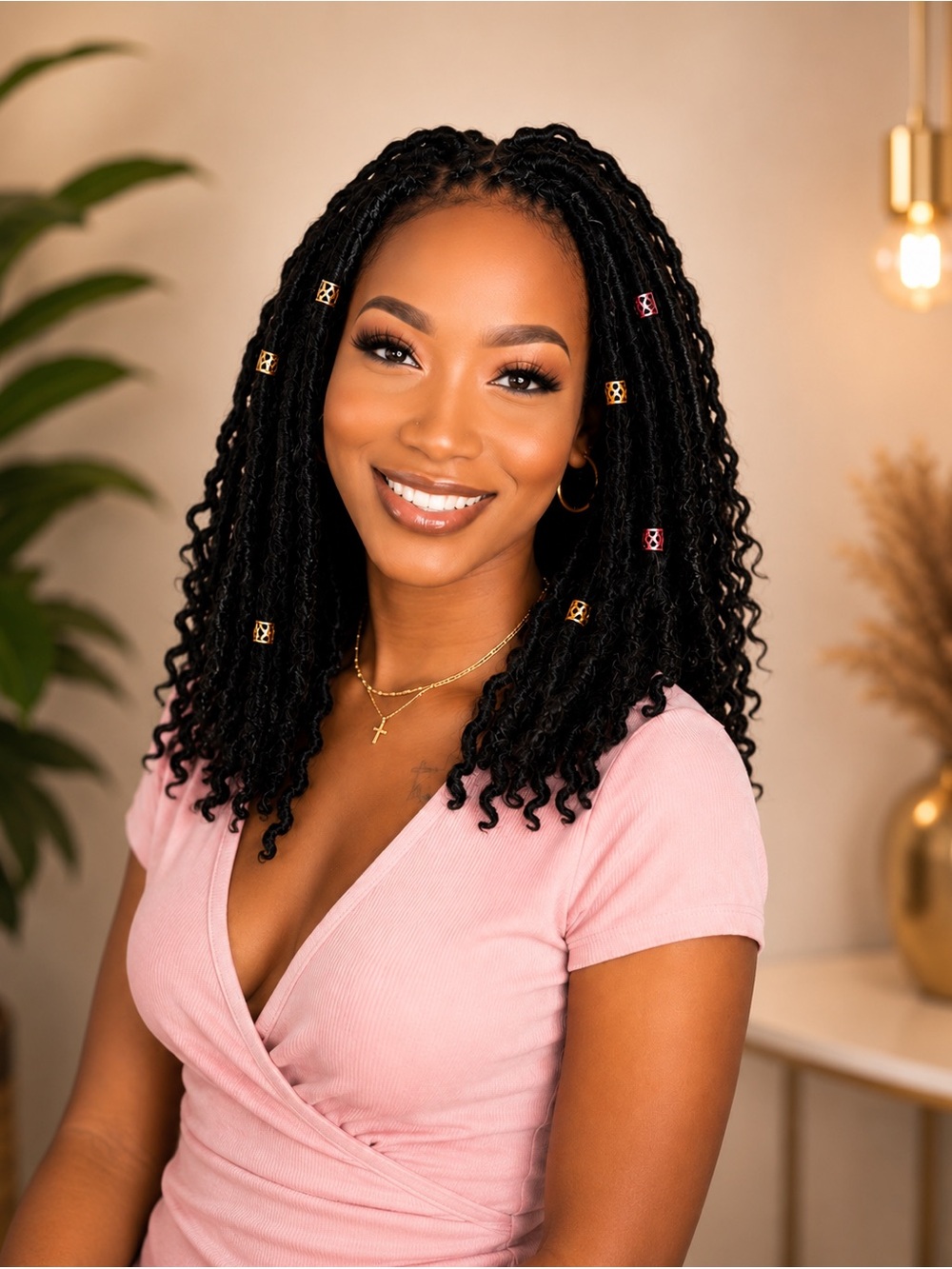 4 Packs 12” 1B goddess Locs Hippie Bohemian Pre-looped W/Hair Cuffs & Hook